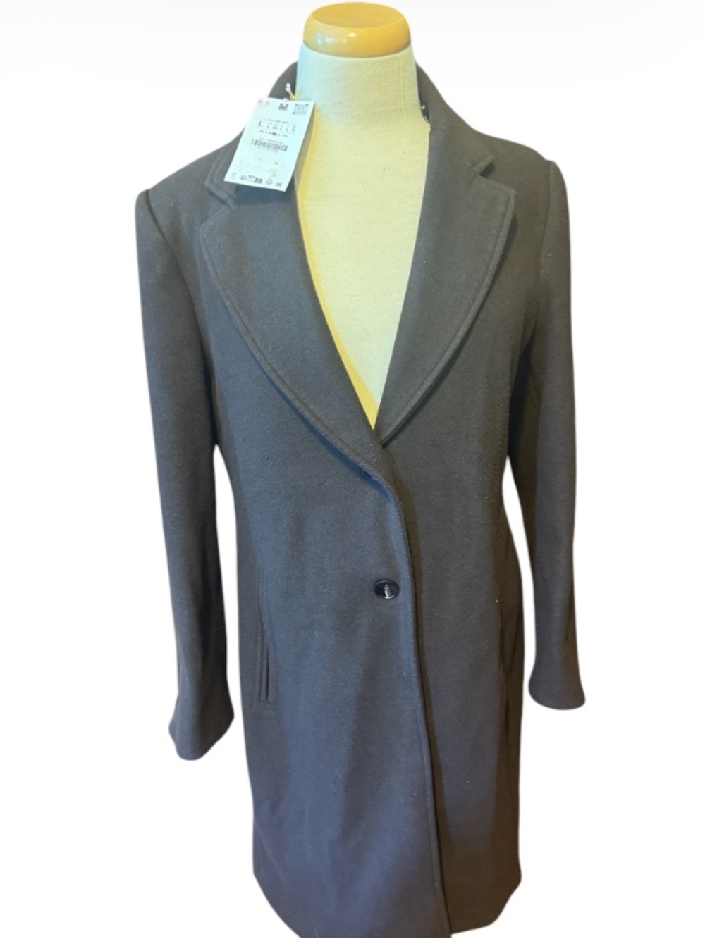 Women’s brand new Zara brown-Button Wool fitted Coat size size L NWT